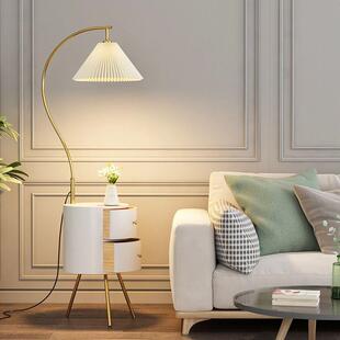 轻奢茶几置物架北欧抽屉卧室床头柜一体台灯网红落地灯客厅沙发边