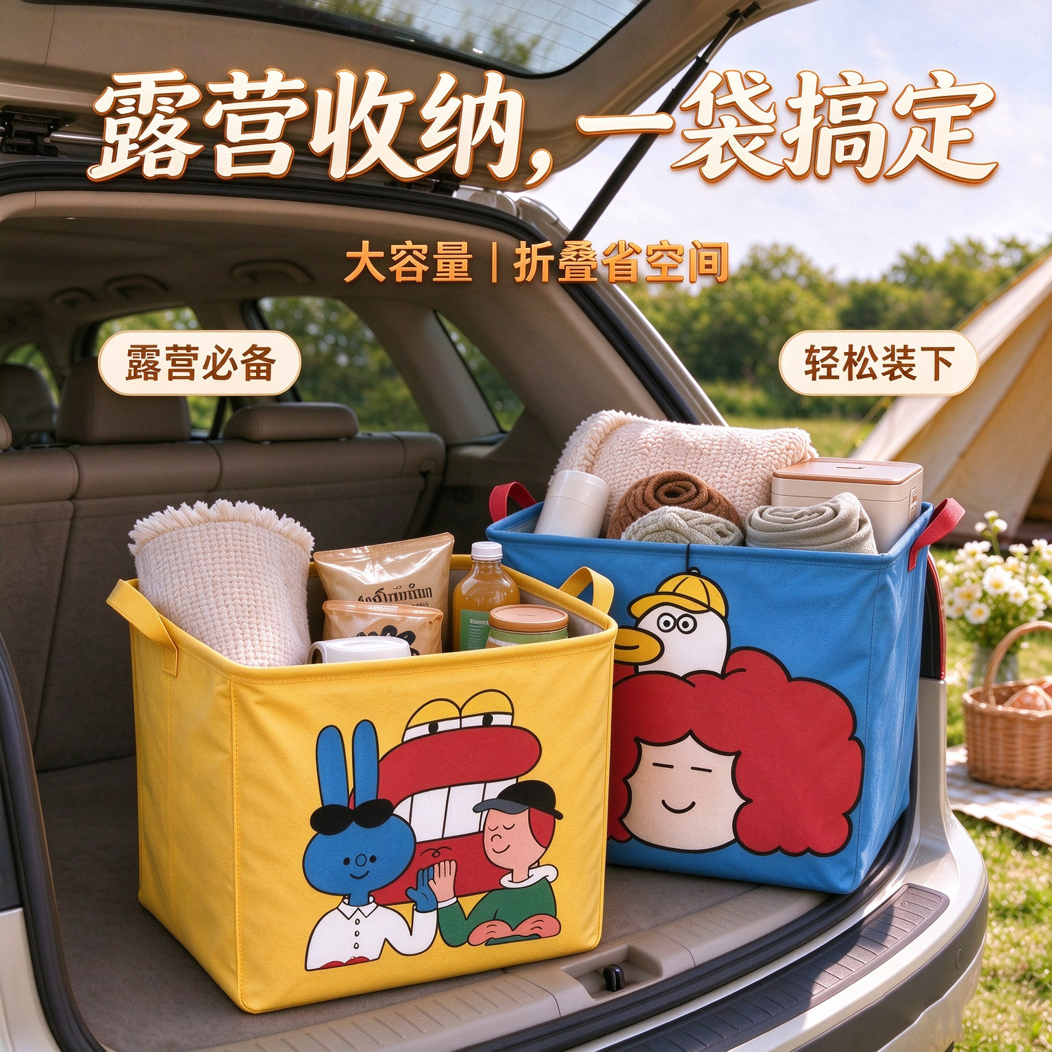 卡通收纳筐防水可折叠衣服收纳袋衣柜露营车载杂物玩具储物整理箱