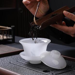 客轻奢碗56312璃茶三才盖白玉功用功茶具夫礼办公会送琉瓷夫玉盖