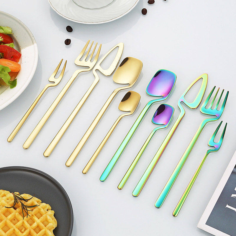 亮光304不锈钢甜品刀叉勺五件套装创意挂杯壁勺叉子蛋糕刀叉餐具,餐饮具,叉/勺/筷套装,淘宝优惠券,粉丝福利购,淘宝优惠卷