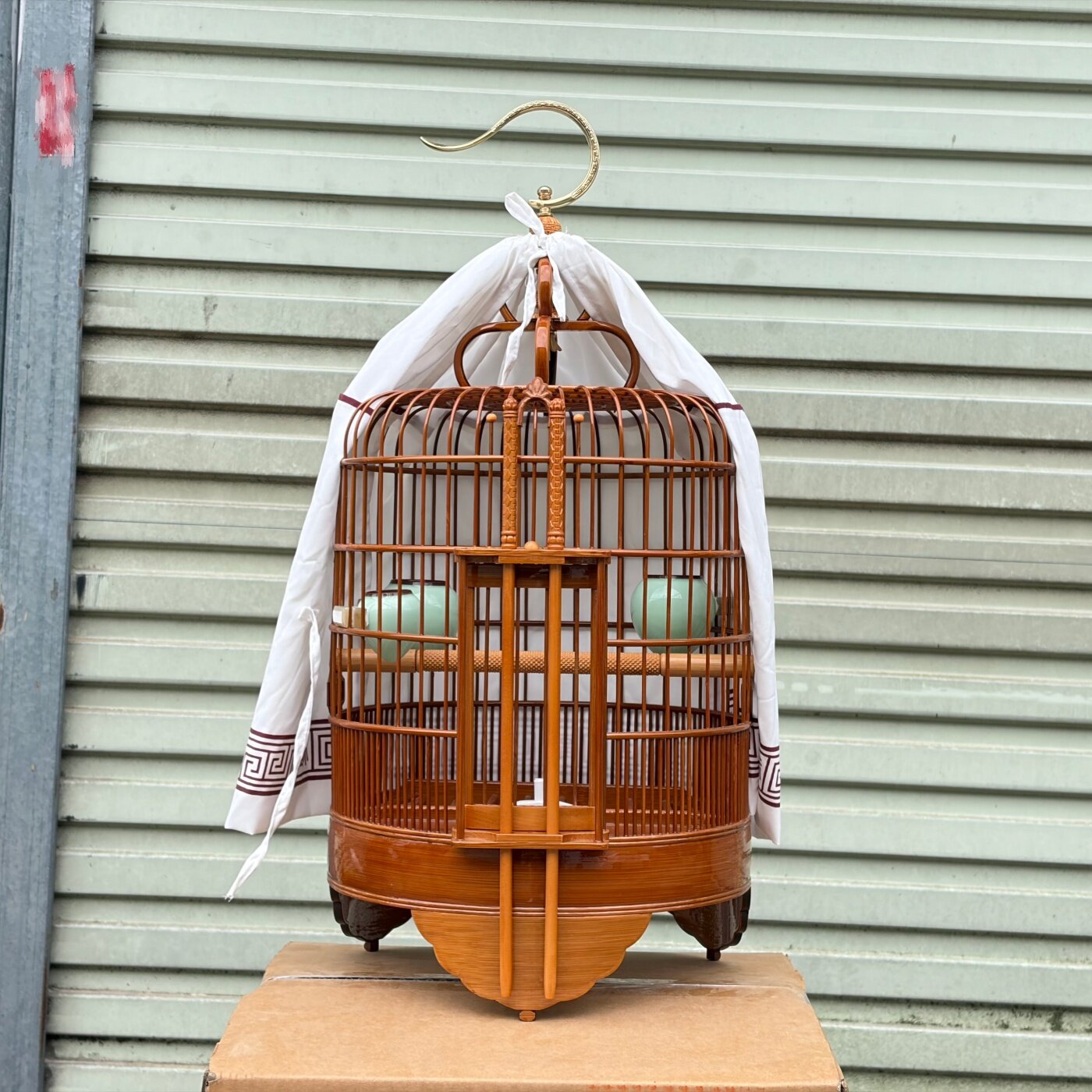 水波纹加高脚竹母鸟笼防逃圆顶