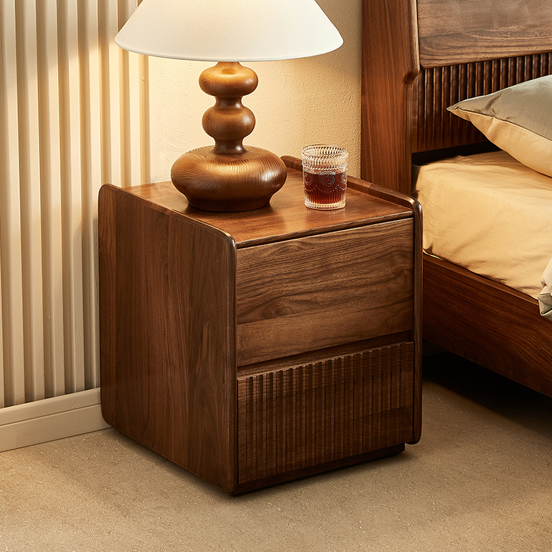 北美黑胡桃木床头柜实木可移动边柜40Fcm小户型客厅书房边收纳储