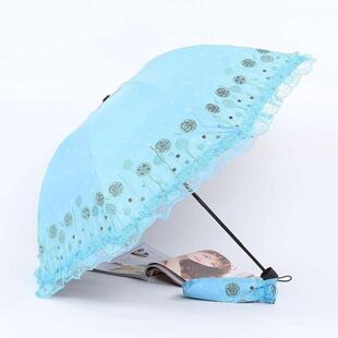 女神雨伞蕾丝花边折叠太阳伞学生黑胶防晒紫外线遮阳两用便携阳伞