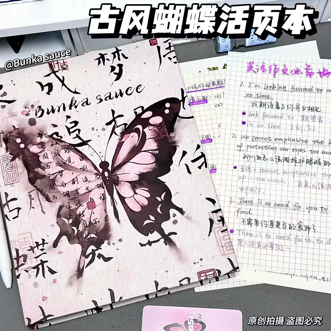 26年新款古风蝴蝶活页本高颜值ins风可拆卸笔记本中小学生记事本