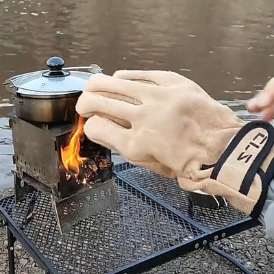 户外野炊BBQ手套野营生火烧烤盘防烫隔热耐高温加厚劳保防护防热