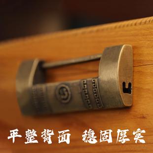 中式纯黄铜加式厚老门锁古彷铜锁横开挂锁箱铜锁老铜心同德木式覆