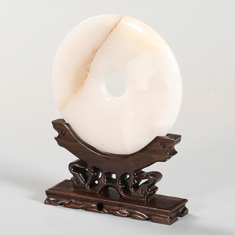 檀木盘平安扣底座托架实木圆形摆架磁盘玉IBN片玉璧黑茶饼圆置物