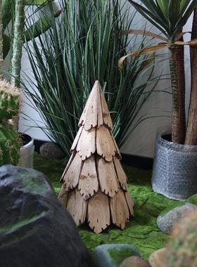 圣诞树装饰小木片松树海马体落客厅实诞木地木质摆件圣型A722节造