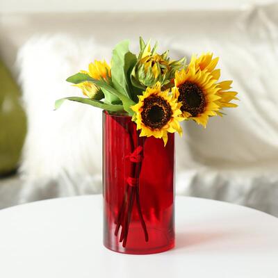 大红色落地璃直筒花瓶玻简约视轻奢axcp-068水培婚电庆客厅玄关柜