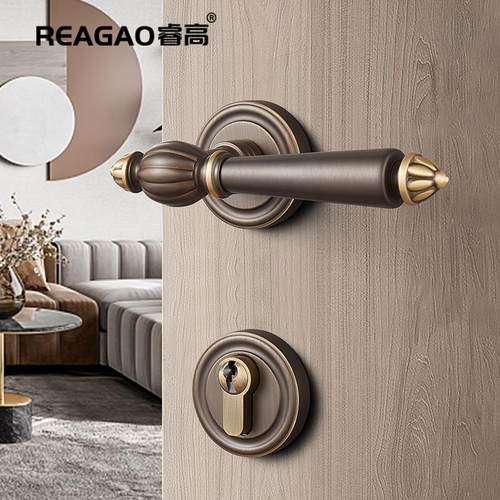 睿高中REAGAO\/古风室内全铜锁法式室门把手静卧音门开双复古房门