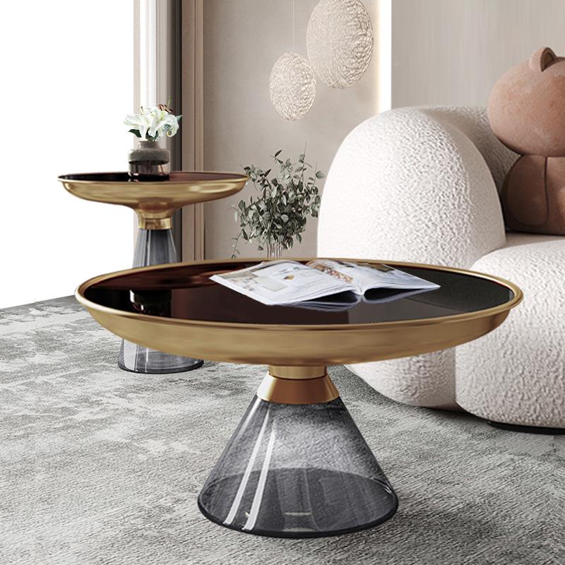 轻轻奢型奢现形璃代玻金属小户型茶客厅圆灰卧室网红组几合