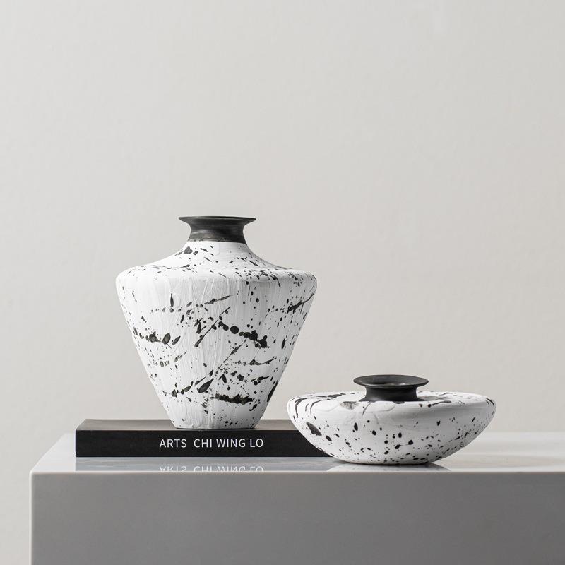 寂风复陶瓷花瓶白色仿CTB-2478古花水墨艺术花器古插新侘中式高级