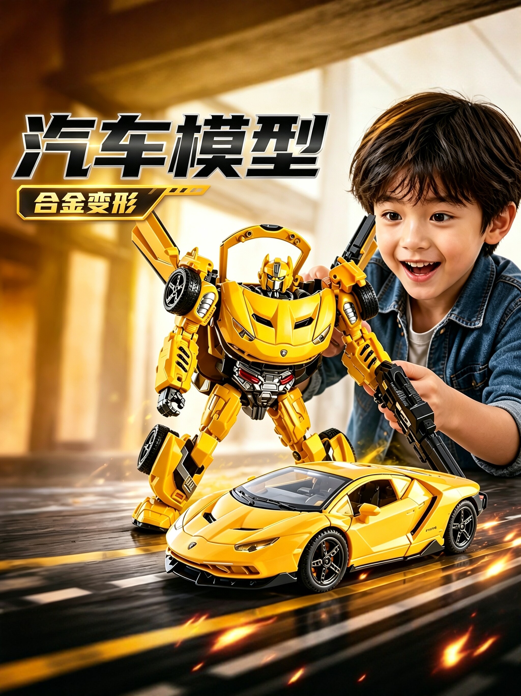 机器人变形玩具金刚兰博基尼合金汽车模型桌面摆件越野车儿童男孩