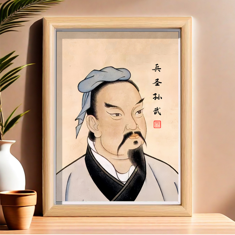 孙子人物画像相框兵圣孙武复古装饰画室内办公室桌面摆件摆台图片