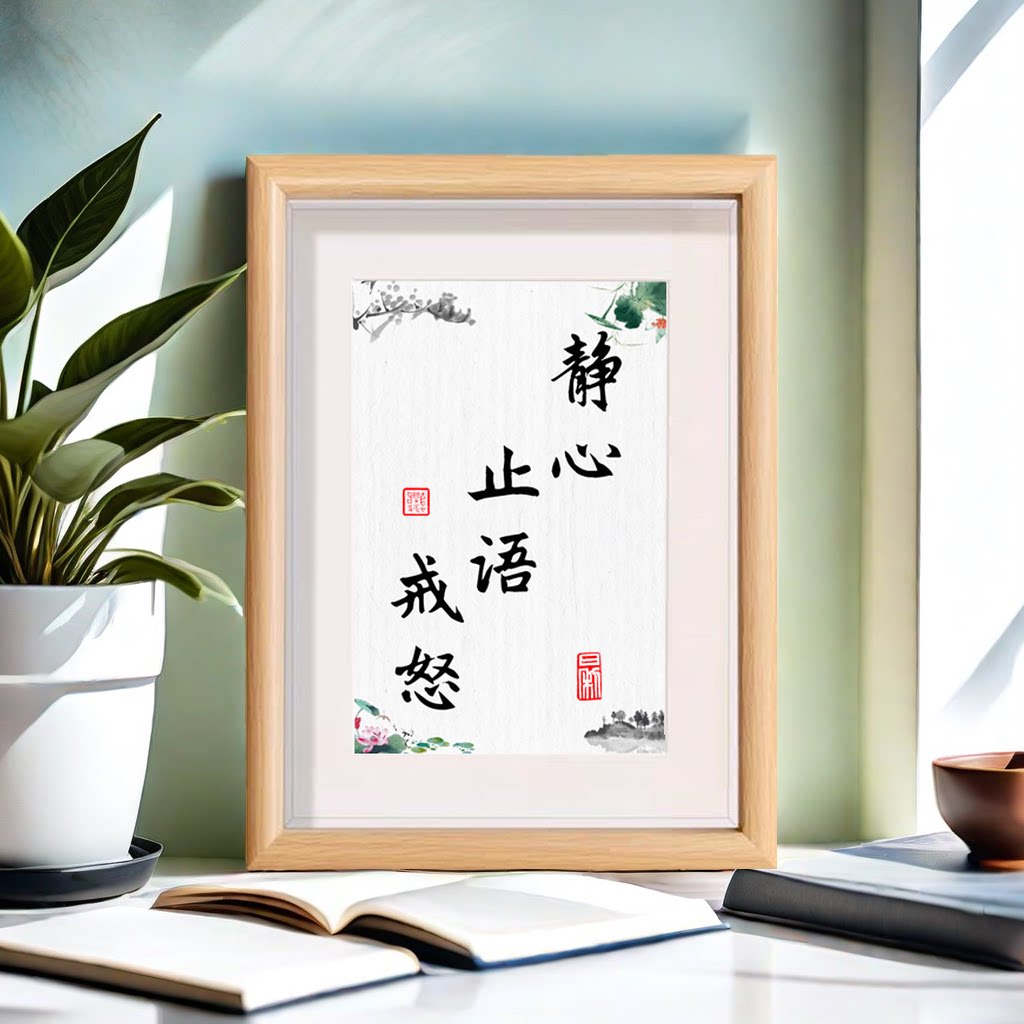 静心止语戒怒宽心控制情绪莫不生气相框摆件正能量书房字挂画摆台