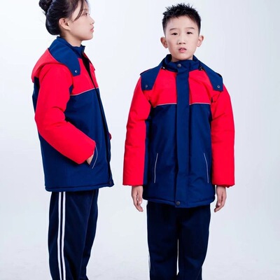 儿童校服新款冲锋衣秋冬棉服加厚加绒幼儿园一体绒小学生保暖