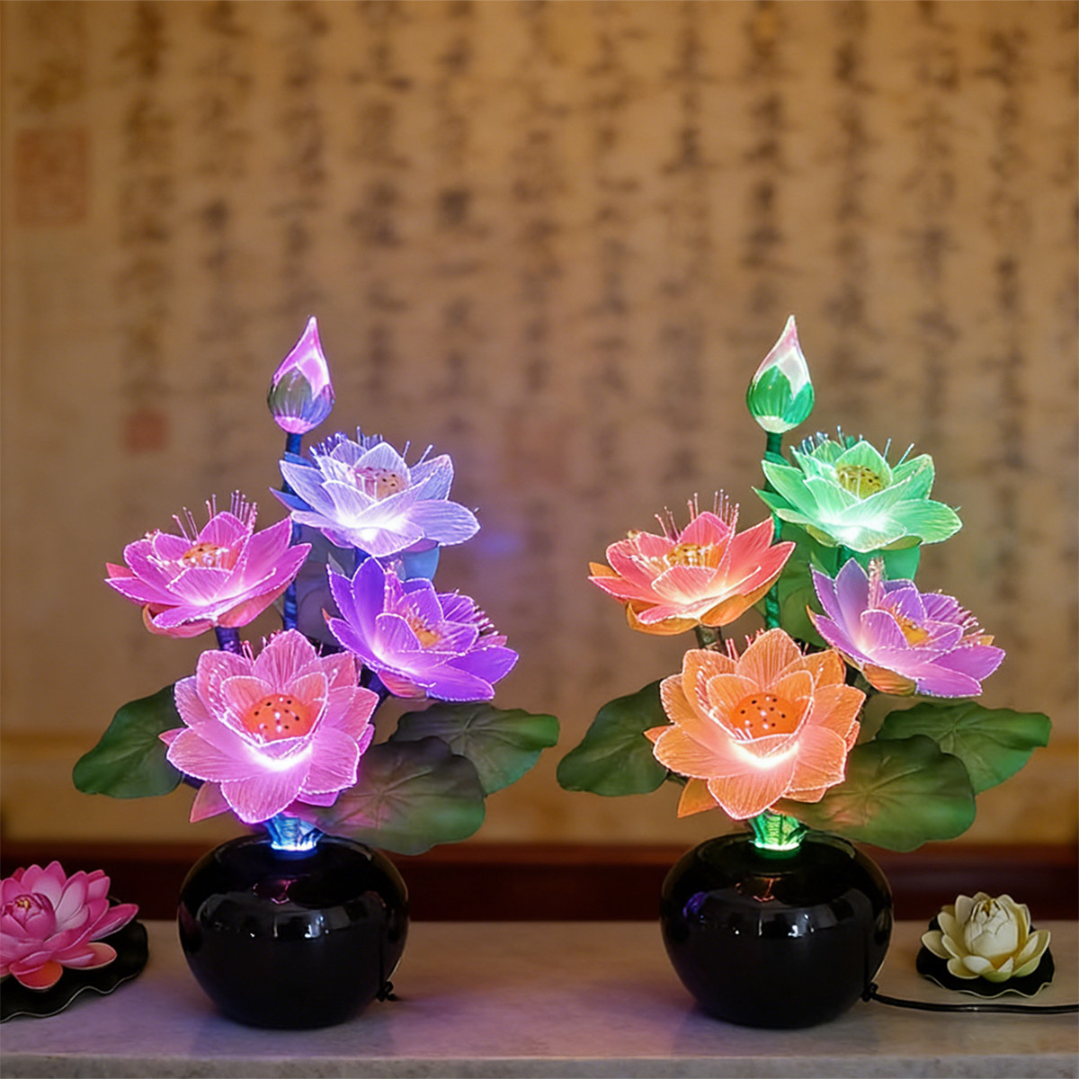 插电佛台家用摆设渐变色仿真花灯