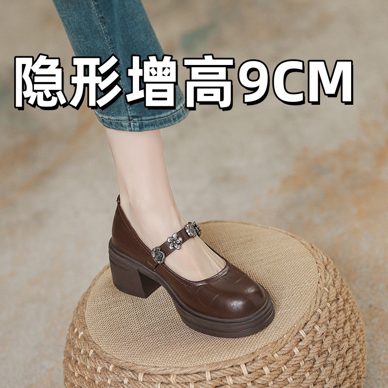 法式复古粗跟一字带玛丽珍鞋女配裙子不累脚浅口单鞋晚晚风仙女鞋