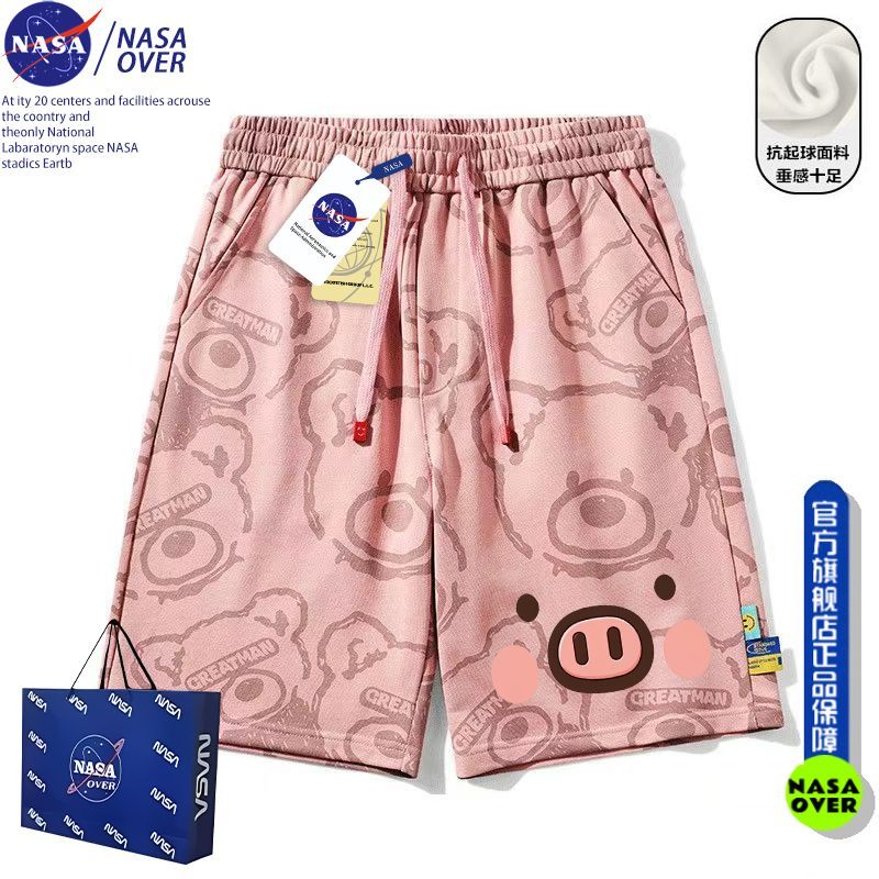 NASA联名小众童趣腮红小猪元气减龄短裤夏季男女情侣休闲运动中裤