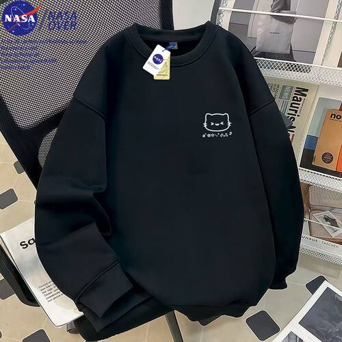 NASA联名线条猫咪韩系ins圆领卫衣治愈系百搭休闲秋季上衣男女款