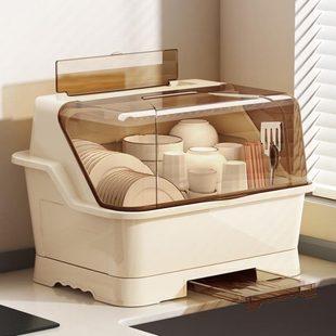 收纳盒带盖家用厨房碗柜碗盘沥水大容量碗筷碗柜碗架餐具防尘刀叉