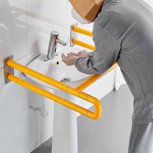 精选立柱盆不锈钢扶手卫生间公厕老人残疾人洗手台助力架洗脸面盆