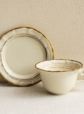 精选YE HOME 欧式复古陶瓷咖啡杯牛奶杯金边装饰白色茶杯碟套装家