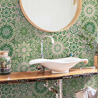 《Mandala》巴西祖母绿瓷砖贴纸厨房遮丑墙贴瓷砖面装饰美化防油