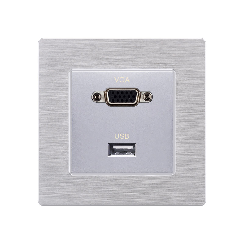 黑色铝拉丝 多媒体开关插座USB插座直插 HDMI高清插座HDMI+USB