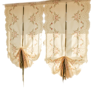 锦绣 欧式高档刺绣提拉帘气球扇形帘 升降罗马帘飘窗成品窗帘粘贴