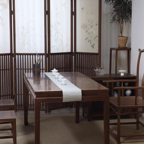 墨兰新中式半透真丝手绘实木格栅屏风隔断客厅入户玄关办公室装饰