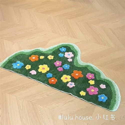 新家的100个快递 苔藓地毯可爱客厅卧室床边毯耐脏易打理植绒地垫