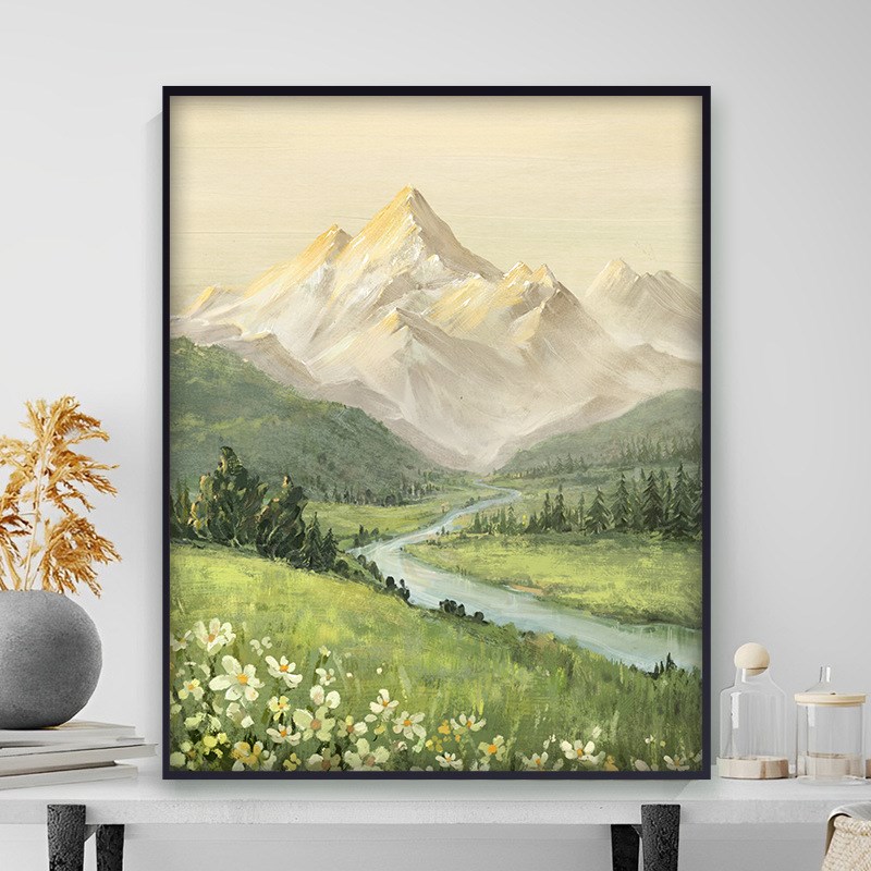 日照金山风景diy数字油画 填y充涂色客厅餐厅油彩手工绘装饰画高
