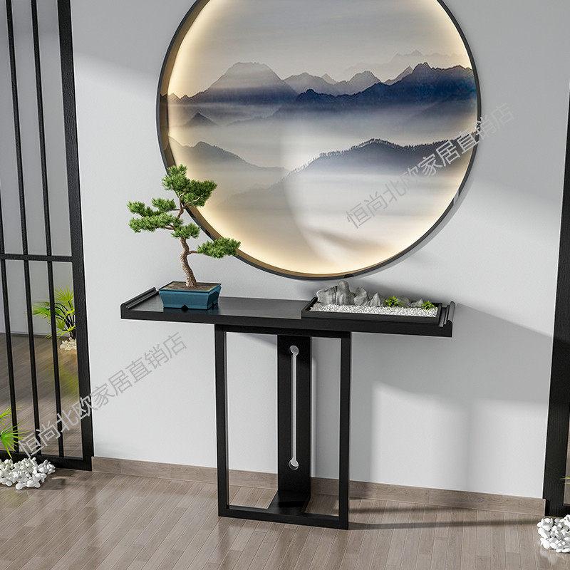 新中式实木玄关桌简约现代入户玄关台走廊边桌端景台靠墙条案窄桌