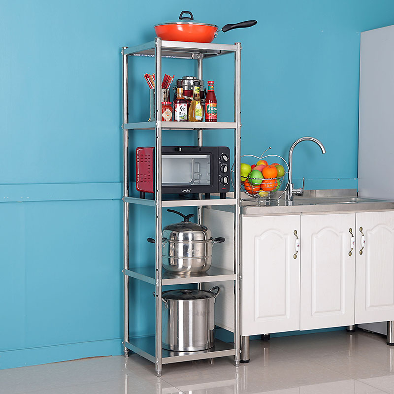 六层不锈钢厨房夹缝置物架落地多z层40白钢整理架家用橱柜锅架子5
