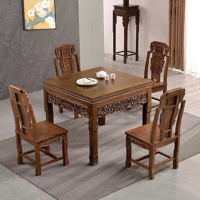 红木家具鸡翅木八仙桌家用实木餐桌椅中式四方桌小户Z型饭桌牌桌
