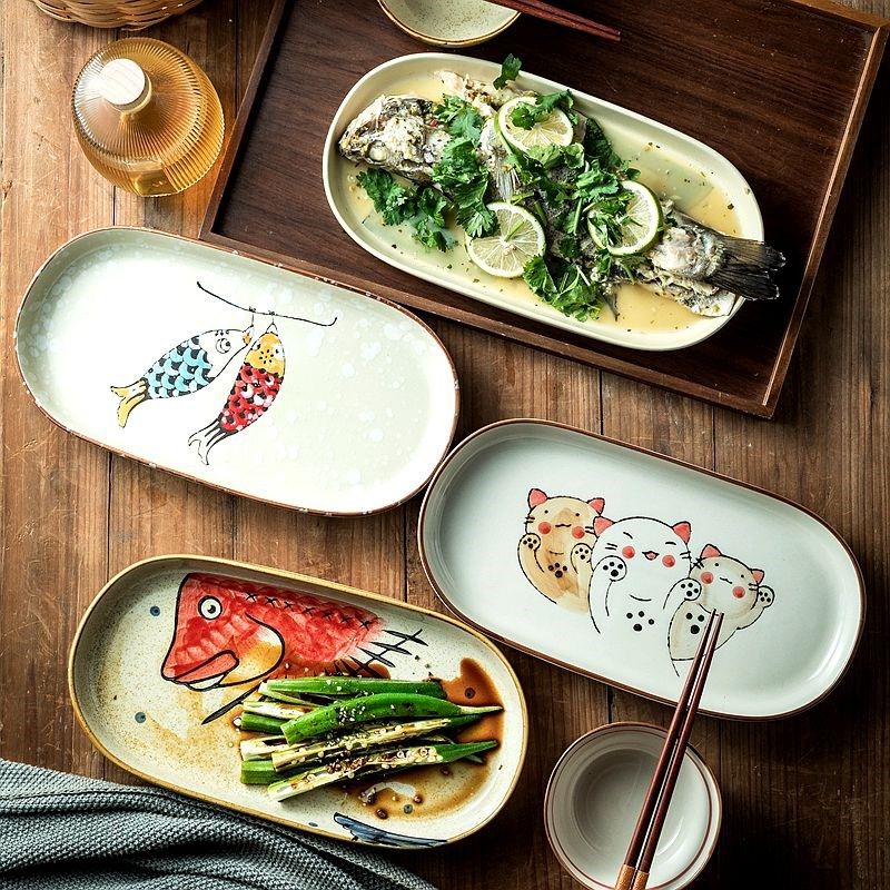 鱼盘家用蒸鱼盘子高级感餐盘陶瓷蒸盘椭圆盘深盘菜盘长碟子釉下彩,厨房/烹饪用具,配菜/备菜盘,淘宝优惠券,粉丝福利购,淘宝优惠卷