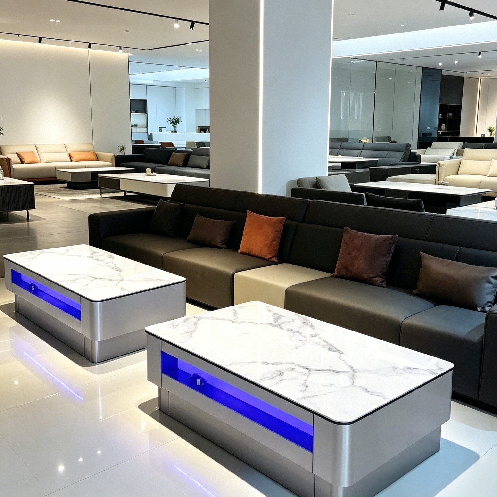 2025 新款不锈钢 KTV 酒桌 简约双凹槽岩板茶几 包厢酒吧吧台