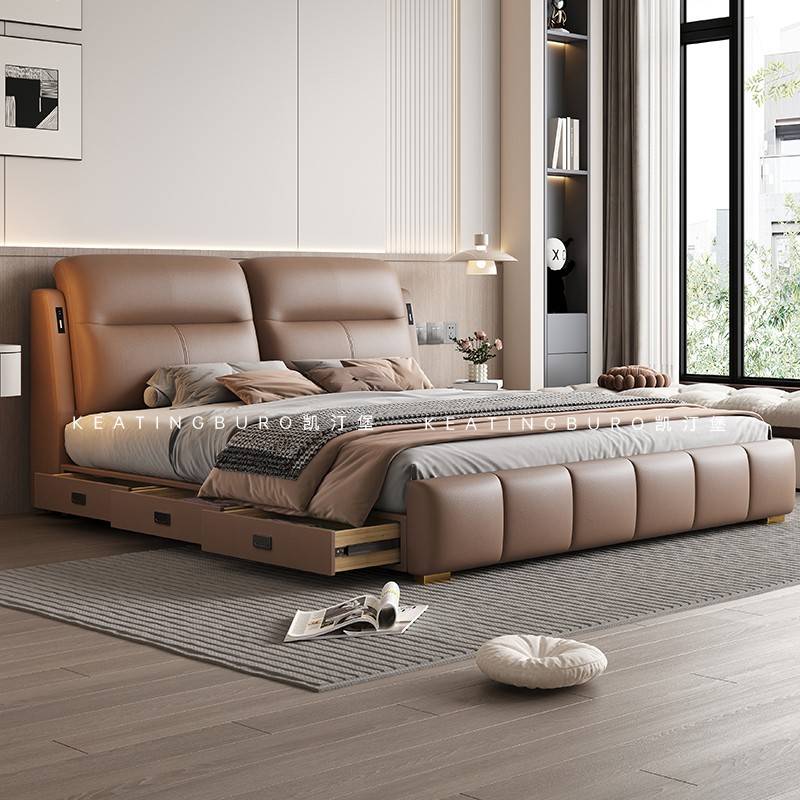 凯意式轻奢人主简床卧双家储用物款软米包汀极皮艺婚2床2x堡米136