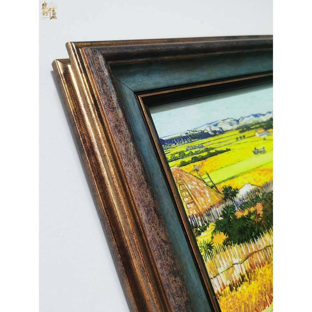 画框外框拼成彩背板和有玻84216品带定机制图装璃油裱复古美式水
