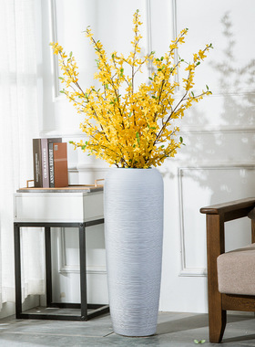 2025新款现代简约白色粗陶中式客厅别墅落地干花艺装饰陶瓷花瓶