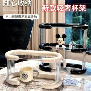 复古收纳格子简约置物架高级轻奢展示纯色 杯子架隔板感杯架法式