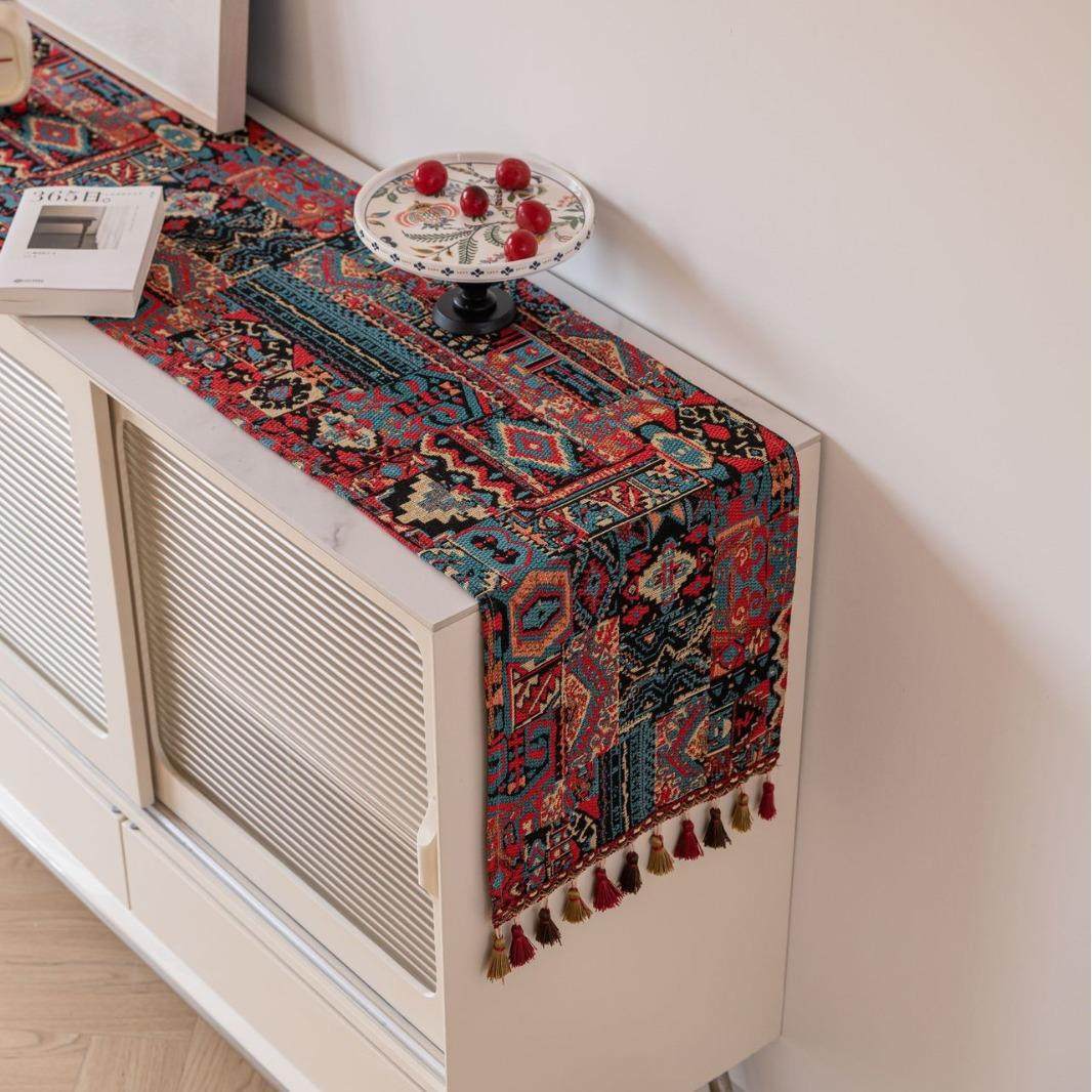 波西米亚桌旗美式覆古民族风餐桌布艺长条布茶几电视柜床尾巾盖布