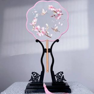 子双面刺绣桃花专用圆扇儿童汉服团扇夏天舞蹈苏州旗袍 古风扇中式