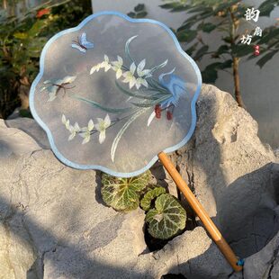 旗袍演刺绣苏绣绣花表扇子夏天汉服圆扇双面舞蹈团扇古风中国风扇