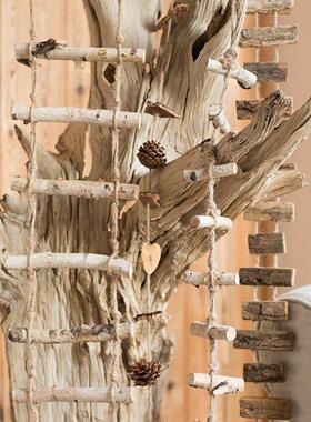 木棒串串小梯子圣诞树挂件装饰挂饰道具树皮白桦松果圣诞原木