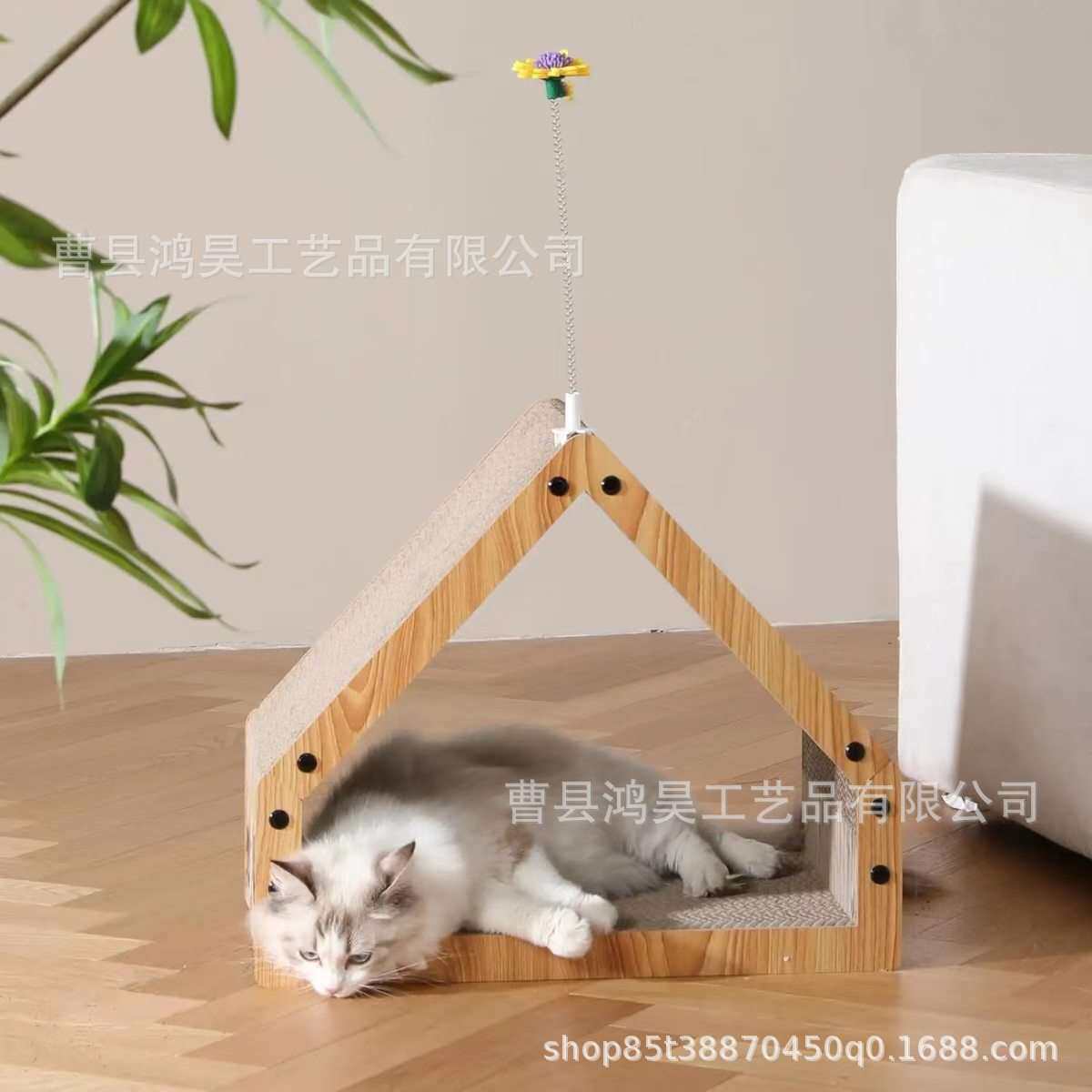 实木创意木屋型立式猫抓板 木质猫窝猫抓板猫咪宠物用品玩具