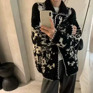 欧货|高领针织开衫女纯羊毛衫高端慵懒粗毛线厚羊绒大毛衣外套