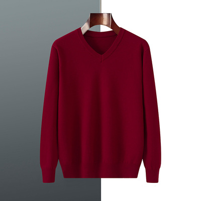 春秋冬季纯色羊毛衫男V领针织衫黑色毛衣长袖商务休闲大码打底衫