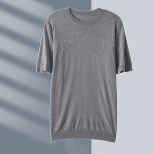 春秋冬男短袖t恤衫毛衣宽松五分袖纯色针织精仿羊毛薄款上衣半袖